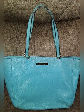 Michael Kors Turquoise Pebbled Leather Tote with Gold Accents